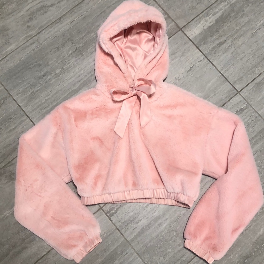 Forever21 Pink Fur Crop Hoodie
